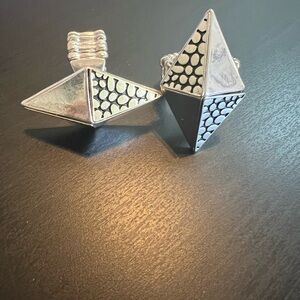 Geometric Silver and Black Statement Rings